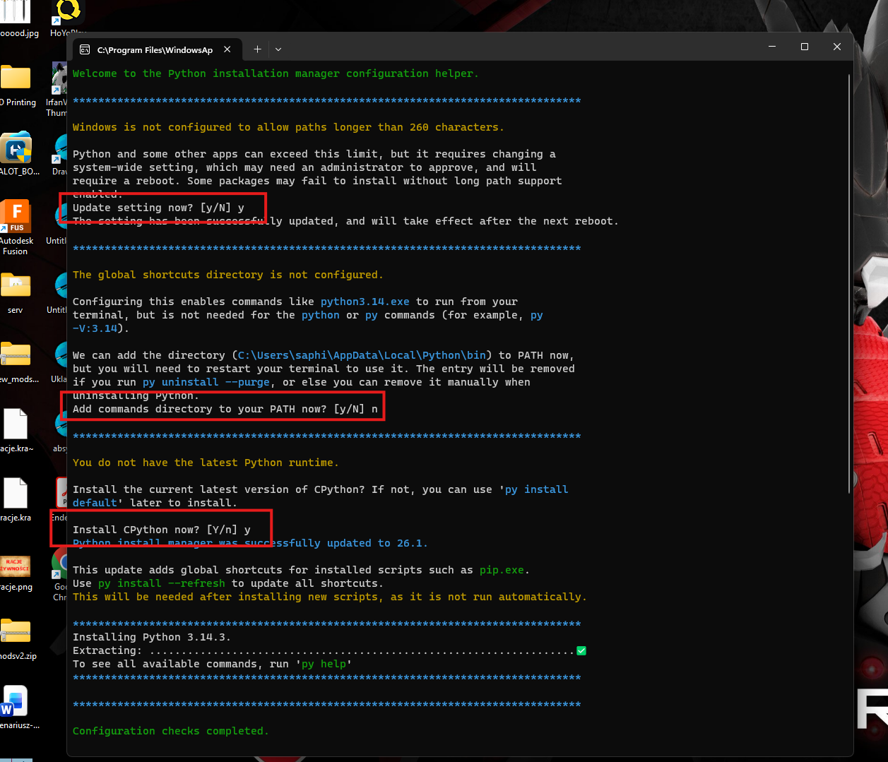 Screenshot: konfiguracja instalacji